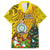 Personalised Niue Christmas Family Matching Puletasi Dress and Hawaiian Shirt Coat of Arms and Polynesian Tattoo Xmas Element Christmas Yellow Vibe LT03 Dad's Shirt - Short Sleeve Yellow - Polynesian Pride