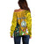 Personalised Niue Christmas Off Shoulder Sweater Coat of Arms and Polynesian Tattoo Xmas Element Christmas Yellow Vibe LT03 - Polynesian Pride