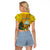 Personalised Niue Christmas Raglan Cropped T Shirt Coat of Arms and Polynesian Tattoo Xmas Element Christmas Yellow Vibe LT03 - Polynesian Pride