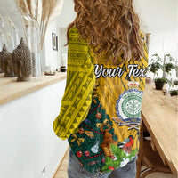 Personalised Niue Christmas Women Casual Shirt Coat of Arms and Polynesian Tattoo Xmas Element Christmas Yellow Vibe LT03 - Polynesian Pride