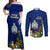 Niue Christmas Couples Matching Off Shoulder Maxi Dress and Long Sleeve Button Shirt Coat of Arms and Polynesian Tattoo Xmas Element Christmas Blue Vibe LT03 Blue - Polynesian Pride