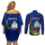 Niue Christmas Couples Matching Off Shoulder Short Dress and Long Sleeve Button Shirt Coat of Arms and Polynesian Tattoo Xmas Element Christmas Blue Vibe LT03 - Polynesian Pride