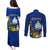 Niue Christmas Couples Matching Puletasi Dress and Long Sleeve Button Shirt Coat of Arms and Polynesian Tattoo Xmas Element Christmas Blue Vibe LT03 - Polynesian Pride