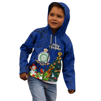 Niue Christmas Kid Hoodie Coat of Arms and Polynesian Tattoo Xmas Element Christmas Blue Vibe LT03 - Polynesian Pride