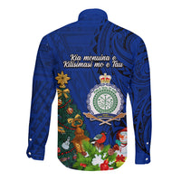 Niue Christmas Long Sleeve Button Shirt Coat of Arms and Polynesian Tattoo Xmas Element Christmas Blue Vibe LT03 - Polynesian Pride