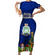 Niue Christmas Short Sleeve Bodycon Dress Coat of Arms and Polynesian Tattoo Xmas Element Christmas Blue Vibe LT03 Long Dress Blue - Polynesian Pride