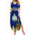 Niue Christmas Summer Maxi Dress Coat of Arms and Polynesian Tattoo Xmas Element Christmas Blue Vibe LT03 Women Blue - Polynesian Pride