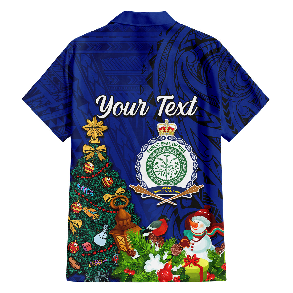 Personalised Niue Christmas Family Matching Summer Maxi Dress and Hawaiian Shirt Coat of Arms and Polynesian Tattoo Xmas Element Christmas Blue Vibe LT03 - Polynesian Pride