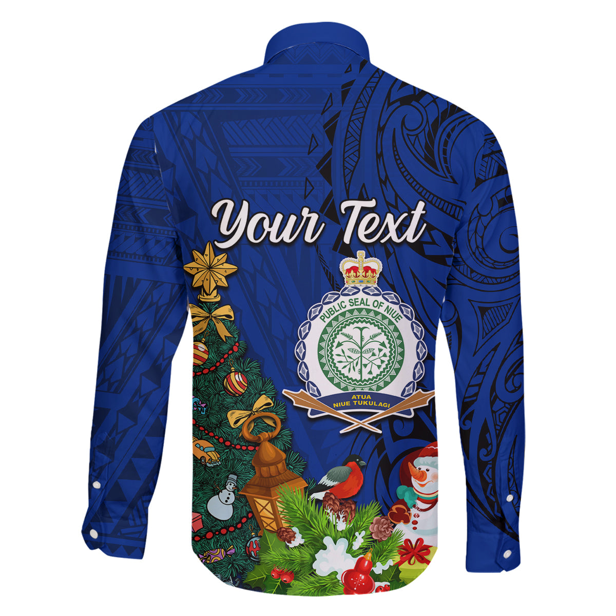 Personalised Niue Christmas Family Matching Summer Maxi Dress and Hawaiian Shirt Coat of Arms and Polynesian Tattoo Xmas Element Christmas Blue Vibe LT03 - Polynesian Pride