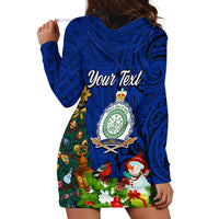 Personalised Niue Christmas Hoodie Dress Coat of Arms and Polynesian Tattoo Xmas Element Christmas Blue Vibe LT03 - Polynesian Pride