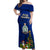 Personalised Niue Christmas Off Shoulder Maxi Dress Coat of Arms and Polynesian Tattoo Xmas Element Christmas Blue Vibe LT03 Women Blue - Polynesian Pride