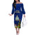 Personalised Niue Christmas Off The Shoulder Long Sleeve Dress Coat of Arms and Polynesian Tattoo Xmas Element Christmas Blue Vibe LT03 Women Blue - Polynesian Pride