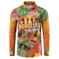 Hawaiian Honolulu Festival Button Sweatshirt Hawaiian Identity - Hula Dancer and Ukulele Tropical Plants Style