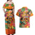 Hawaiian Honolulu Festival Couples Matching Off Shoulder Maxi Dress and Hawaiian Shirt Hawaiian Identity - Hula Dancer and Ukulele Tropical Plants Style
