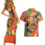 Hawaiian Honolulu Festival Couples Matching Short Sleeve Bodycon Dress and Hawaiian Shirt Hawaiian Identity - Hula Dancer and Ukulele Tropical Plants Style
