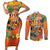 Hawaiian Honolulu Festival Couples Matching Short Sleeve Bodycon Dress and Long Sleeve Button Shirt Hawaiian Identity - Hula Dancer and Ukulele Tropical Plants Style