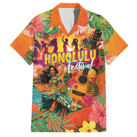 Hawaiian Honolulu Festival Family Matching Off The Shoulder Long Sleeve Dress and Hawaiian Shirt Hawaiian Identity - Hula Dancer and Ukulele Tropical Plants Style