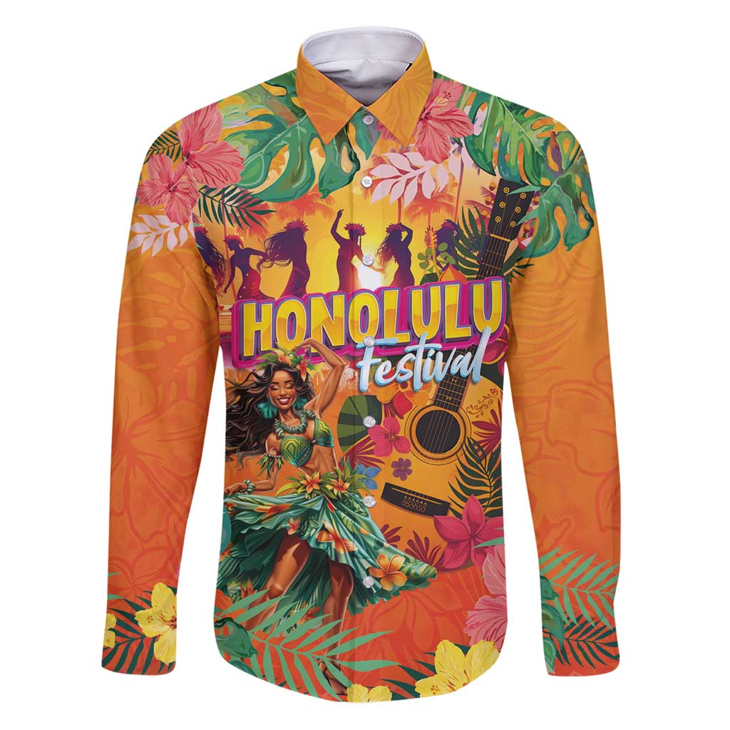 Hawaiian Honolulu Festival Family Matching Puletasi and Hawaiian Shirt Hawaiian Identity - Hula Dancer and Ukulele Tropical Plants Style