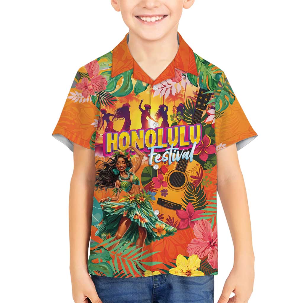 Hawaiian Honolulu Festival Family Matching Puletasi and Hawaiian Shirt Hawaiian Identity - Hula Dancer and Ukulele Tropical Plants Style