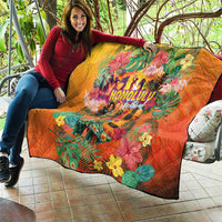 Hawaiian Honolulu Festival Quilt Hawaiian Identity - Hula Dancer and Ukulele Tropical Plants Style