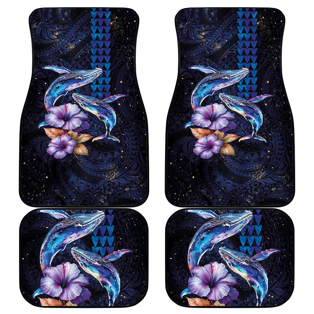 Hawaiian Whales Love Couple Car Mats Hibiscus and Kakau Art Tattoo Night Sky Vibe