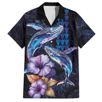 Hawaiian Whales Love Couple Family Matching Off Shoulder Short Dress and Hawaiian Shirt Hibiscus and Kakau Art Tattoo Night Sky Vibe
