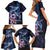 Hawaiian Whales Love Couple Family Matching Short Sleeve Bodycon Dress and Hawaiian Shirt Hibiscus and Kakau Art Tattoo Night Sky Vibe