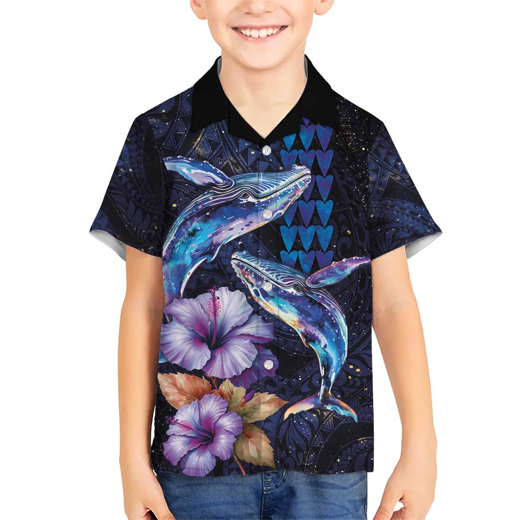 Hawaiian Whales Love Couple Kid Hawaiian Shirt Hibiscus and Kakau Art Tattoo Night Sky Vibe