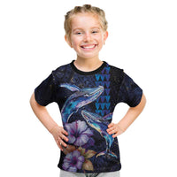 Hawaiian Whales Love Couple Kid T Shirt Hibiscus and Kakau Art Tattoo Night Sky Vibe