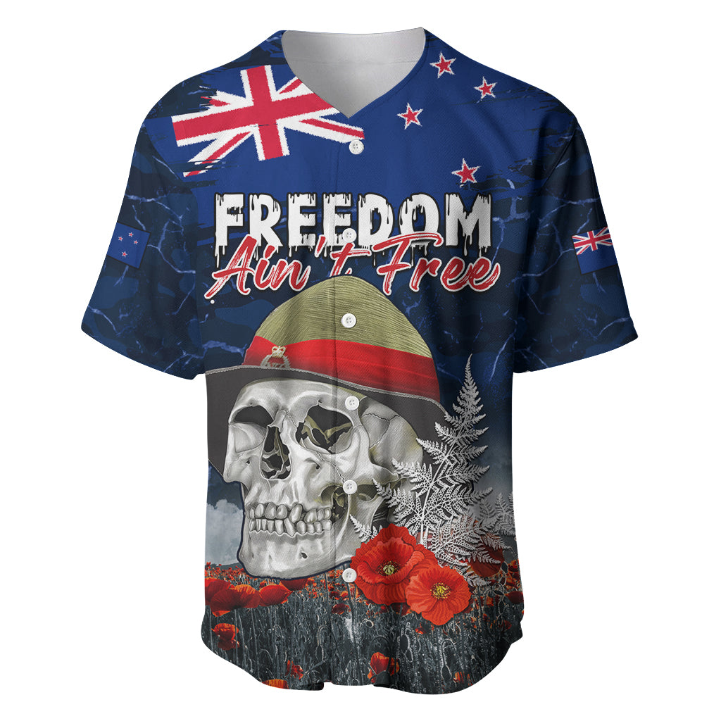 New Zealand ANZAC Day Baseball Jersey Freedom Ain't Free LT05 Blue - Polynesian Pride