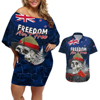 New Zealand ANZAC Day Couples Matching Off Shoulder Short Dress and Hawaiian Shirt Freedom Ain't Free LT05 Blue - Polynesian Pride