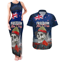 New Zealand ANZAC Day Couples Matching Tank Maxi Dress and Hawaiian Shirt Freedom Ain't Free LT05 Blue - Polynesian Pride