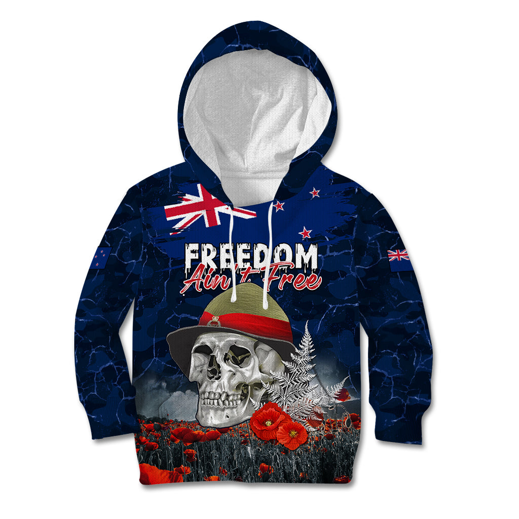 New Zealand ANZAC Day Kid Hoodie Freedom Ain't Free LT05 Hoodie Blue - Polynesian Pride