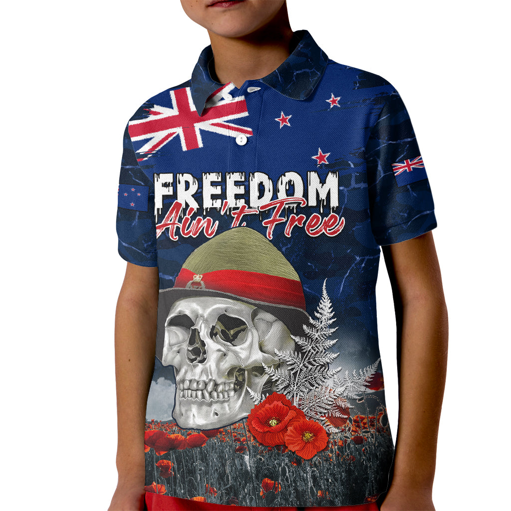 New Zealand ANZAC Day Kid Polo Shirt Freedom Ain't Free LT05 Kid Blue - Polynesian Pride