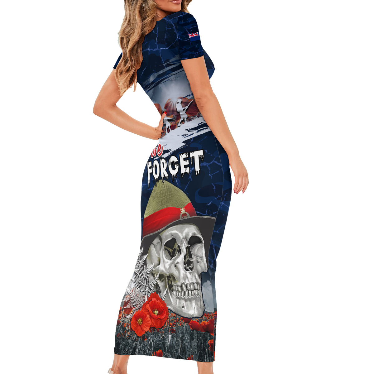 New Zealand ANZAC Day Short Sleeve Bodycon Dress Freedom Ain't Free LT05 - Polynesian Pride