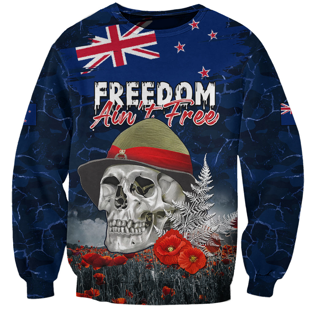 New Zealand ANZAC Day Sweatshirt Freedom Ain't Free LT05 Unisex Blue - Polynesian Pride