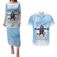 New Zealand Sky Diving Couples Matching Puletasi and Hawaiian Shirt Lets Get High