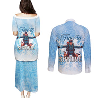 New Zealand Sky Diving Couples Matching Puletasi and Long Sleeve Button Shirt Lets Get High LT05 - Polynesian Pride