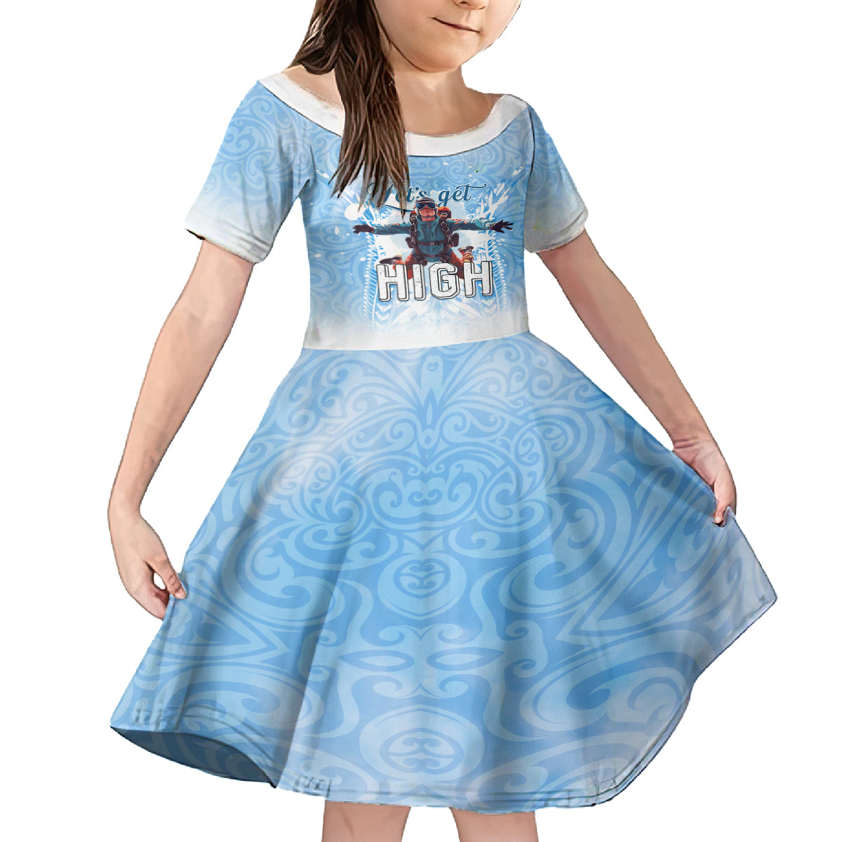 New Zealand Sky Diving Family Matching Summer Maxi Dress and Hawaiian Shirt Lets Get High LT05 Daughter's Dress Blue - Polynesian Pride