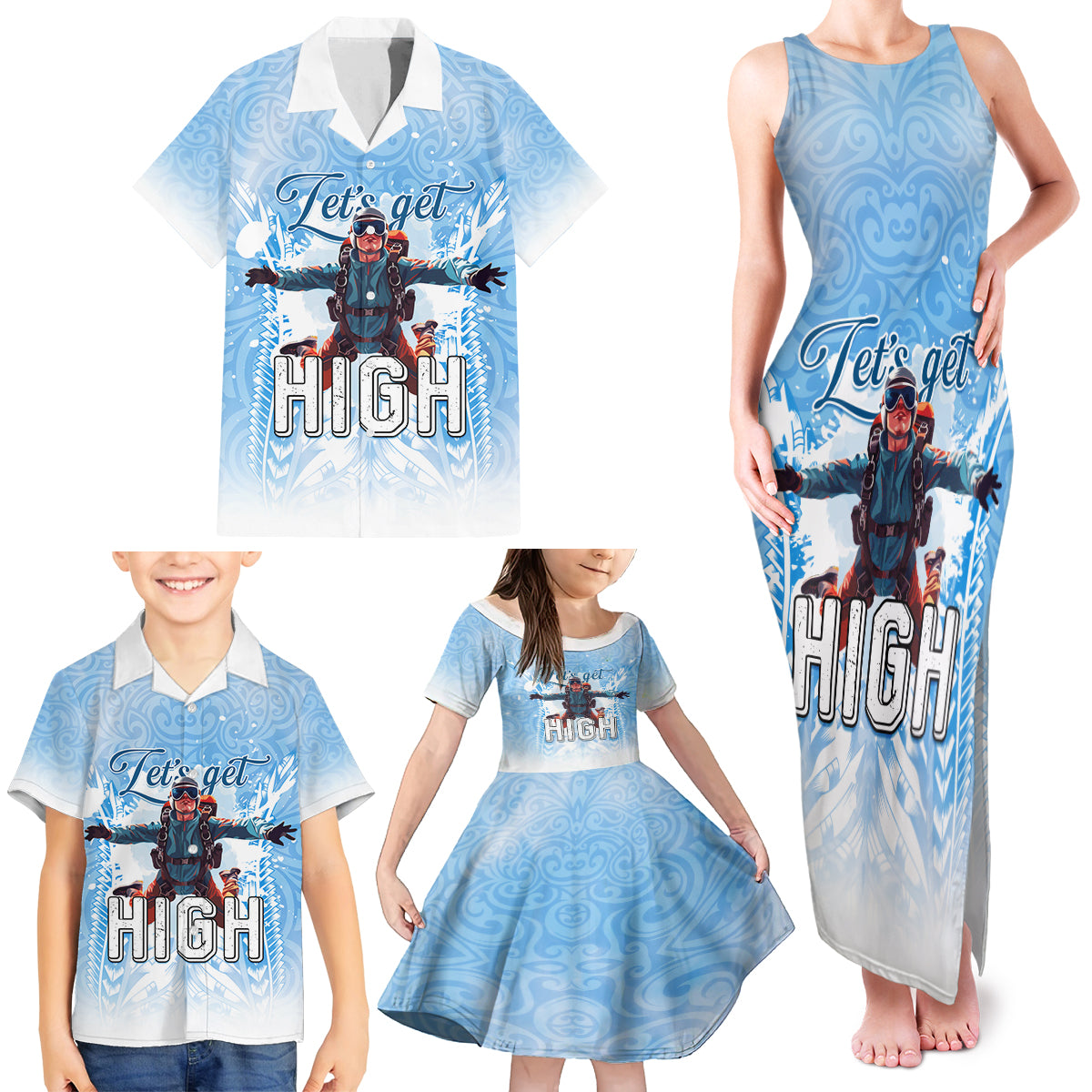 New Zealand Sky Diving Family Matching Tank Maxi Dress and Hawaiian Shirt Lets Get High