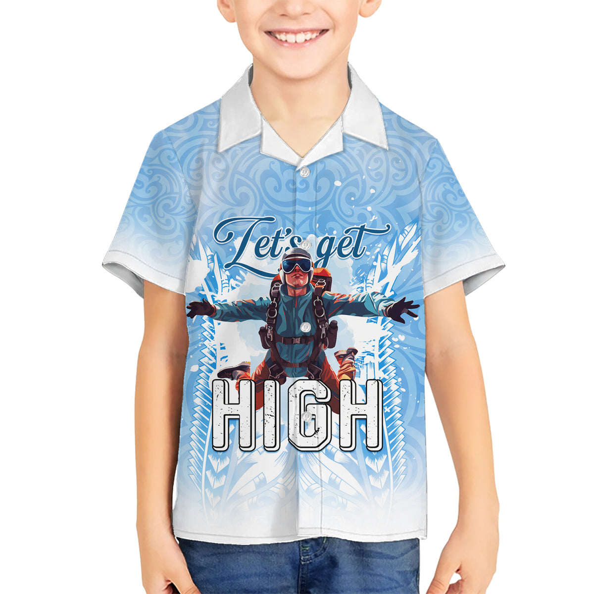 New Zealand Sky Diving Kid Hawaiian Shirt Lets Get High LT05 Kid Blue - Polynesian Pride