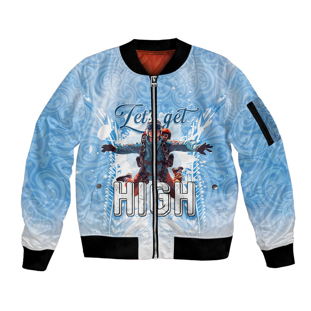 New Zealand Sky Diving Sleeve Zip Bomber Jacket Lets Get High LT05 Unisex Blue - Polynesian Pride