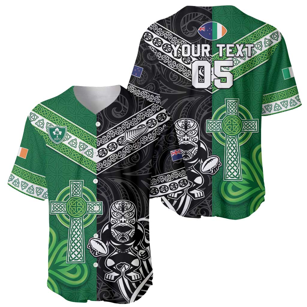 New Zealand And Ireland Rugby Custom Baseball Jersey Maori Tiki With Shamrock