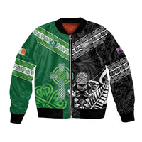 New Zealand And Ireland Rugby Custom Bomber Jacket Maori Tiki With Shamrock