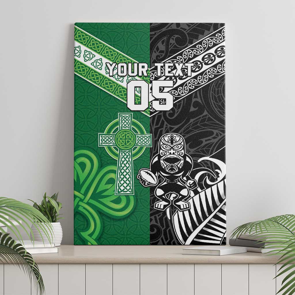New Zealand And Ireland Rugby Custom Canvas Wall Art Maori Tiki With Shamrock