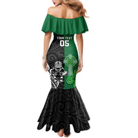 New Zealand And Ireland Rugby Custom Family Matching Mermaid Dress and Hawaiian Shirt Maori Tiki With Shamrock