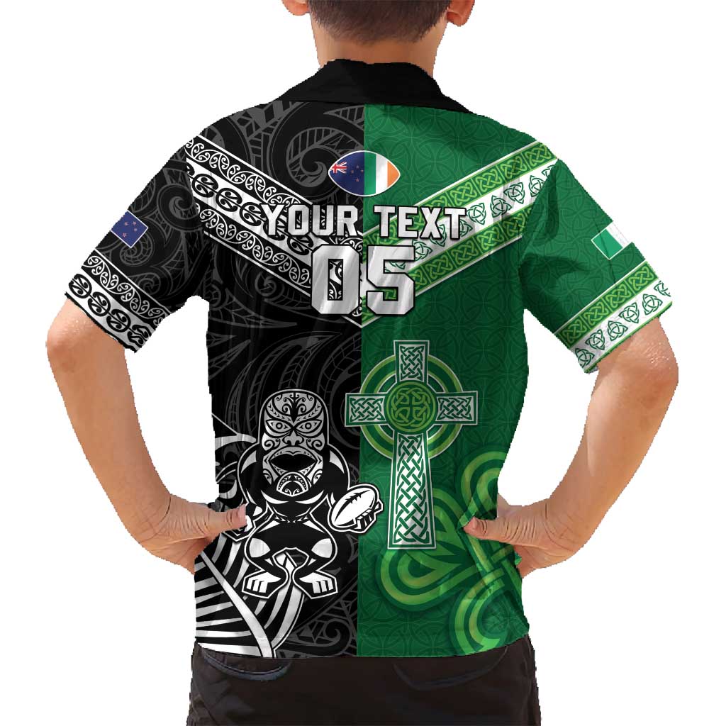 New Zealand And Ireland Rugby Custom Family Matching Off Shoulder Maxi Dress and Hawaiian Shirt Maori Tiki With Shamrock