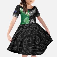 New Zealand And Ireland Rugby Custom Family Matching Off Shoulder Maxi Dress and Hawaiian Shirt Maori Tiki With Shamrock