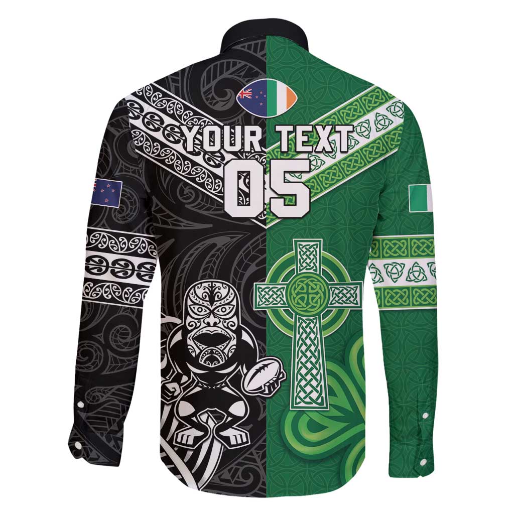New Zealand And Ireland Rugby Custom Family Matching Off Shoulder Short Dress and Hawaiian Shirt Maori Tiki With Shamrock