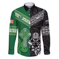 New Zealand And Ireland Rugby Custom Family Matching Short Sleeve Bodycon Dress and Hawaiian Shirt Maori Tiki With Shamrock
